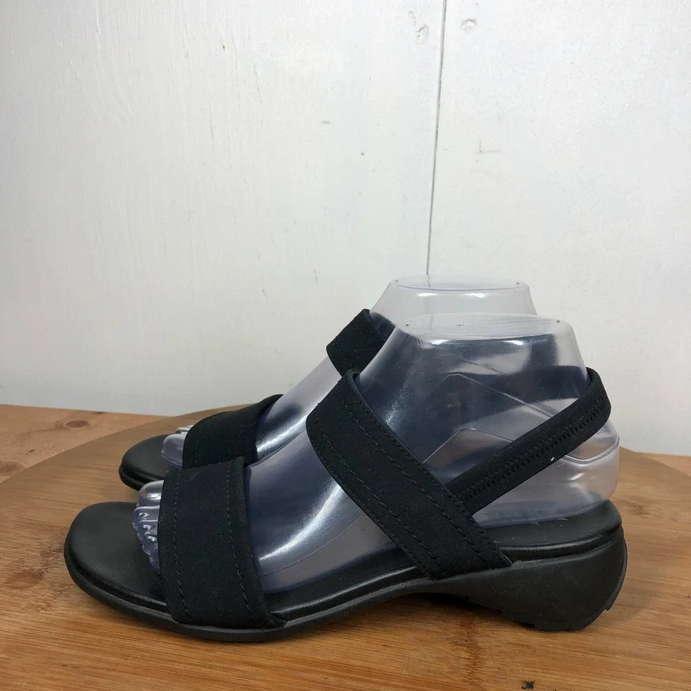 Mephisto womens size 38 shoes Black Ankle Strap Wedge Open Toe Walking sandals